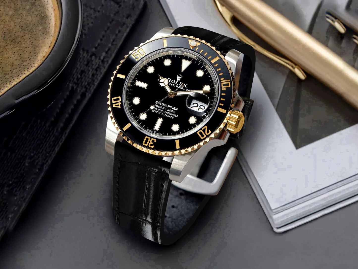 Rolex Submariner Date – Two-Tone Yellow Gold & Steel (Black Dial on Oysterflex-Style Strap)